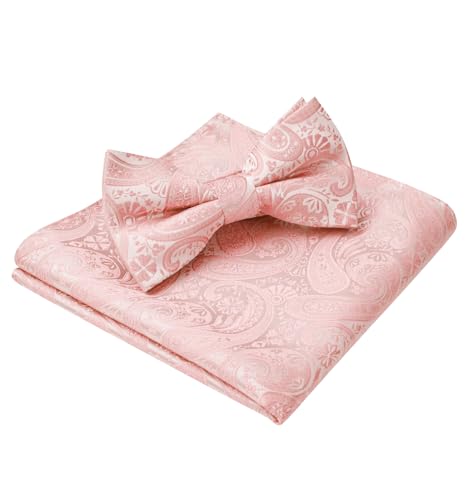 Image of HISDERN Bow Ties for Men Paisley Floral Pre-tied Bowtie Pocket Square Set Men's Formal Bow Ties Wedding Party