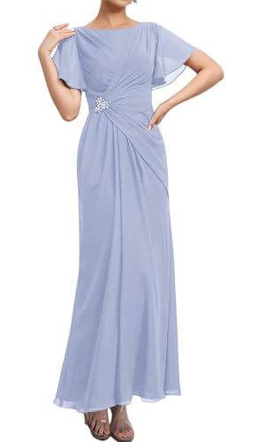 HPPEE Vestido de gasa para mujer con mangas plisadas, cuello redondo, largo formal, morado, 42