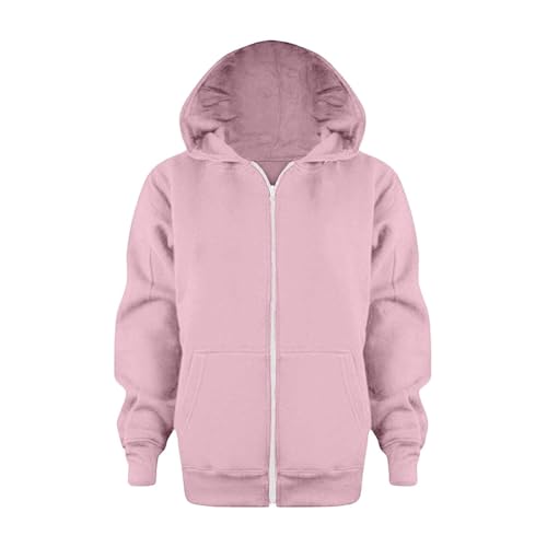 Hoodie Shirts For Girls Zipper Hooded Sweatshirt Fall Fashion Solid Long Sleeve Shirt Winter Pullovers With Pockets