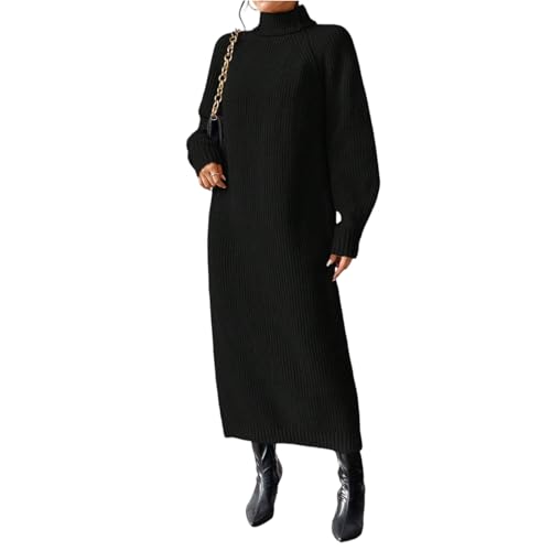 Generisch Strickkleid Damen Winter Lang Pulloverkleid Damen Oversize Strickpullover Kleid Elegant Rollkragen Winterkleid Locker Einfarbig Herbstkleid...