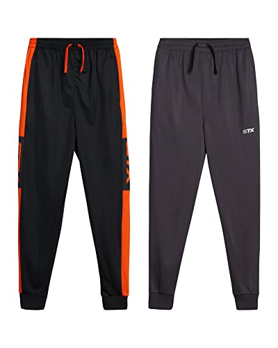 STX Boys' Track Pants - 2 Pack Performance Tricot Sport Jogger Sweatpants (4-16), Size 4, Black/Charcoal