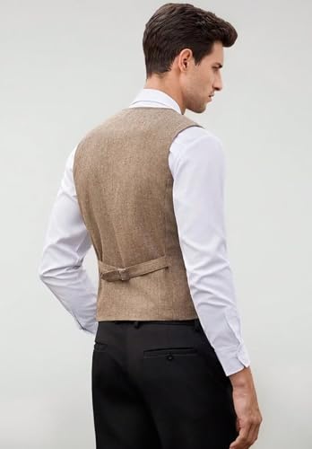 Men's Classic Herringbone Vest Single Breasted Tweed Blend Business Waistcoat for Wedding3
