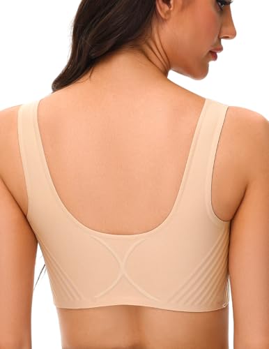 Image of Seamless Front Closure Bras for Women No Underwire Back Support Bra Full Coverage(Beige,XX-Large)
