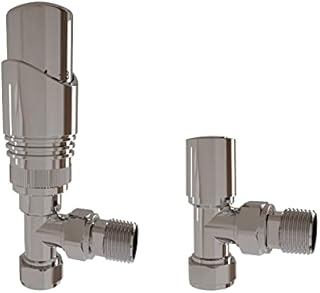 Thermostatic TRV Radiator Chrome Heated Towel Rail 15mm x 1/2" Angled Valves with White Pipe Thread Seal Tape