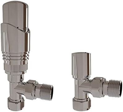 Thermostatic TRV Radiator Chrome Heated Towel Rail 15mm x 1/2" Angled Valves with White Pipe Thread Seal Tape