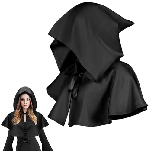 Ntwdby Medieval Hooded Cowl, Capa con Capucha de Halloween, Sombrero de Capucha Medieval, Vintage Medieval Cowl, Unisex Medieval Short Cowl, para Halloween Cosplay Bruja Mago Vampiro Muerte