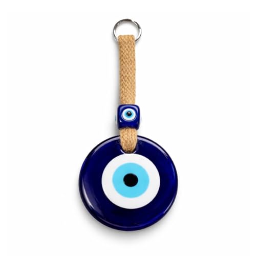 Image of BLUE BEADS Turkish Feng Shui Vastu Blue Glass Evil Eye Hanging /Door Hanging Nazar Batu for Protection and Good Luck - Perfect for Gifting Home or Office (Jute)