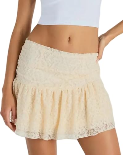 【Lure you in】SKIRT & LACE TOPS Amazon.com: Women Y2k Lace Skirt Low Rise Ruffle A Line Mini