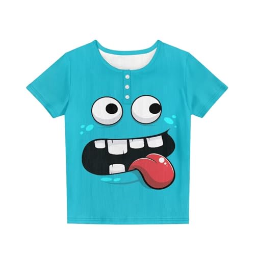 Girls Short Sleeve T-Shirt with Button Summer Breathable Waffle Casual Loose Fit Basic Tees for 2-16 Years4