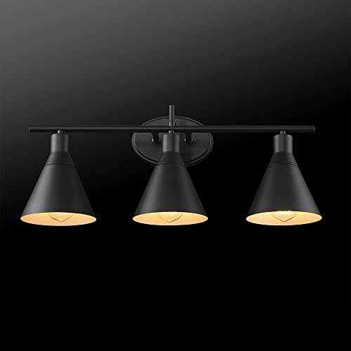 Image of Globe Electric 52060 Tristan 5-Piece All-In-One Bathroom Set, Matte Black, 3-Light Vanity Light, Towel Bar, Toilet Paper Holder, Towel Ring, Robe Hook