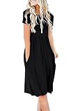 DB MOON Women Summer Casual Short Sleeve Dresses Empire Waist Dress with Pockets (Black, S)