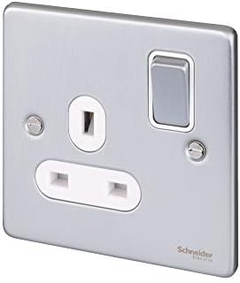 Schneider Electric Ultimate Low Profile - Single Switched Power Socket, 13A, GU3510WBC, Brushed Chrome with White Insert