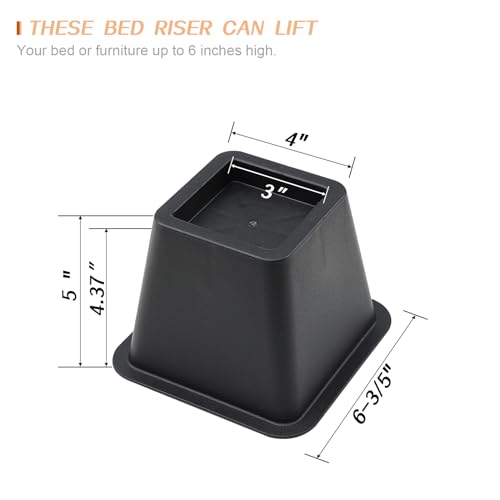 Ihomepark Bed Risers 4 Inch Heavy Duty, Square Furniture Frame Lift for Couch, Chair, Desk, Sofa and Bunk Bedpost, Set of 8