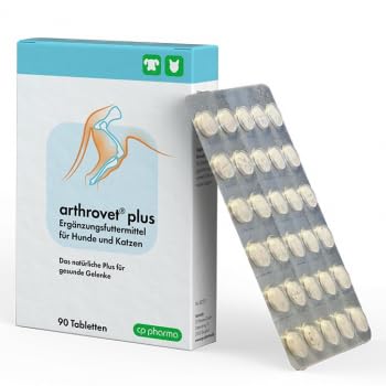 cp-pharma arthrovet Plus | Doppelpack | 2 x 90 Tabletten | Ergänzungsfuttermittel für Hunde und Katzen | Für die physiologische Funktion der Gelenke und den Knochenaufbau