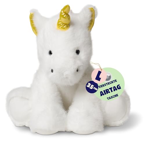 Ljuk Starshimmer Stella Einhorn Kuscheltier 30 cm superweiches Plüsch-Stofftier mit versteckter AirTag-Tasche Geschenk für Kinder Jungen & Mädchen (Classic White)