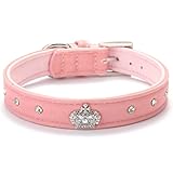 BINGPET BA2022X Cute Designer Rhinestone Dog Collars with Diamond Crown for Puppy Pet - Pink XS