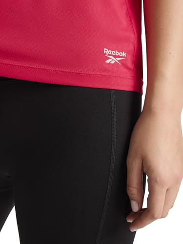 Reebok Women’s Weightless Short Sleeve Mesh Crewneck T-Shirt, Standard Fit, Stretch Poly Fabric, Love Potion, Small - image 5
