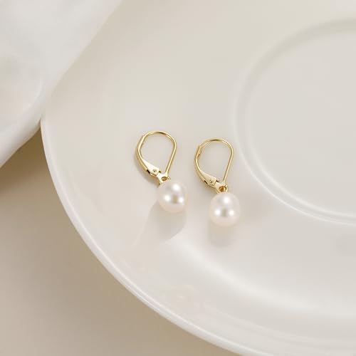 EAMTI Pearl Earrings for Women 925 Sterling Silver Freshwater Cultured Pearl Drop Earrings 14K Gold Plated Leverback Hypoallergenic3