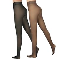 Delcast 2 Pairs Fleece Lined Tights Women,Fake Translucent Thermal Sheer Thick Pantyhose Leggings for Winter
