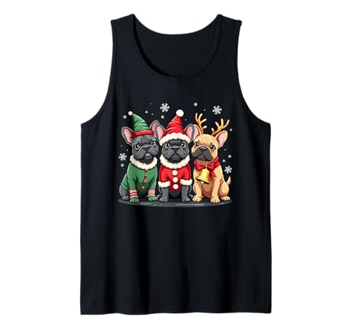 Bulldog Francés Navidad Perros Divertido Santa Reno Elfo Camiseta sin Mangas