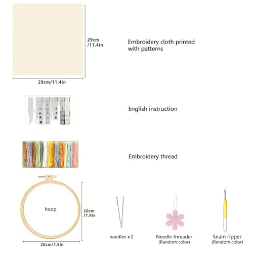 Image of Huacan Embroidery Kit for Beginners Adults Includes Stamped Flower Pattern, Hoop, Color Threads,Tools,Easy to Follow Instruction (Scenery)