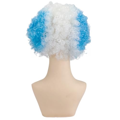 Image of FREE BEAUTY Argentina Flag Colored Afro Wig for Men Women 2026 World Cup Fan Wig Soccer Fans Cheer Hair Blue White Afro Wigs for Football Fans for Stadium Party Cosplay (Argentina)