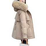 [Maison de TAO] メゾンドタオ レディース コート ファー付き フード付き 裏ボア ダウン風 防寒 アウター 冬 あったか ロング丈 おしゃれ 大きめサイズ M L XL XXL (ベージュ, M)