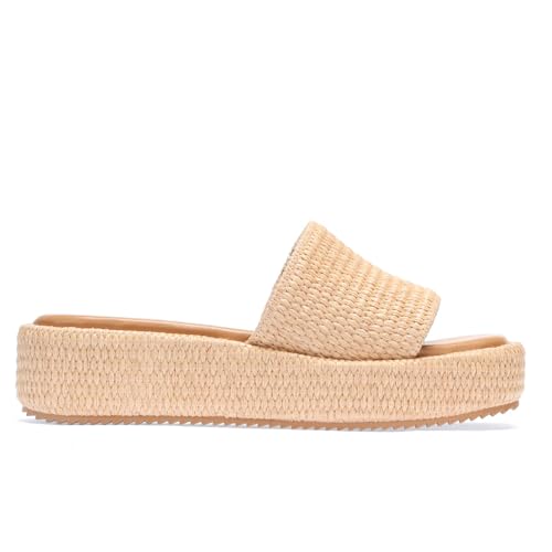 Image of Monrovia Platform Sandals Women Raffia Espadrille Slides, Woven Straw Flatform Beach Sandals Women, Slip On Summer Vacation Shoes, Comfortable Casual Daily Wear