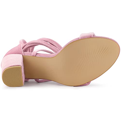 Allegra K Allegra K Women's Faux Velvet Lace Up Chunky Pink Heel Strappy Sandals 6.5 M US