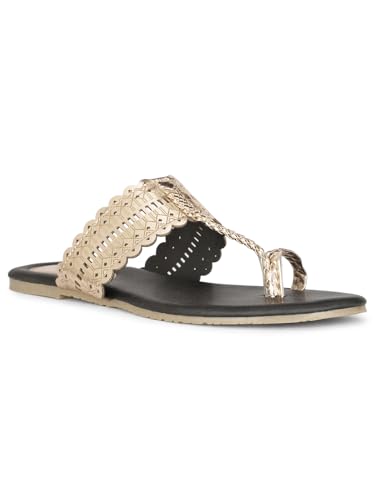 Image of Bata Women's METALLIC TR E Toe Ring Slippers (5715831 ROSE GOLD 3 UK)