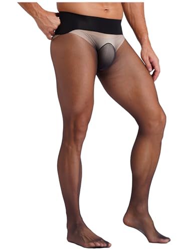 Linjinx Men's Stockings Pantyhose Long Pants Nylon Sheer Leggings Compression Ice Silk Tights4