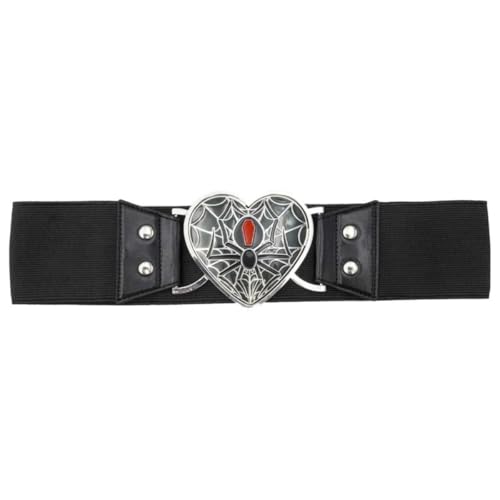 kreepsville 666 Elastic Belt Black Widow Heart Gothic Stretch Waist Cinch Belt Black S-M