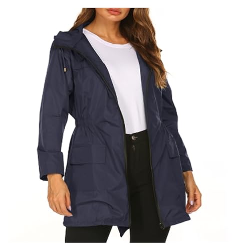 ZHIAN Chaqueta Cortavientos Ligera Y Plegable For Mujer, Chaqueta For Exteriores, Gabardina Larga Impermeable con Capucha(Blue,XXL)