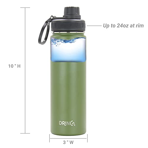 Image of Drinco Stainless Steel Water Bottle Spout Lid Vacuum Insulated Double Wall Water Bottle Wide Mouth Leak Proof Keep Cold Sport Camping Hiking (22oz Forest)