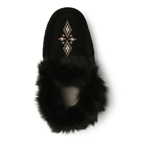 Image of Manitobah Tipi Moccasin - Womens Indoor Slipper, Fleece-Lined, Suede Leather, Rabbit Fur Trim