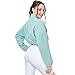 Davena Women's Crop Fleece Jacket Full Zip Up Warm Sherpa Coat Fall Winter Zip Pockets, Subtle Green, L