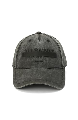 Image of AllSaints Men's Strikethrough Baseball Cap, 100% Cotton Hat with Adjustable Strap for Summer Washed Black