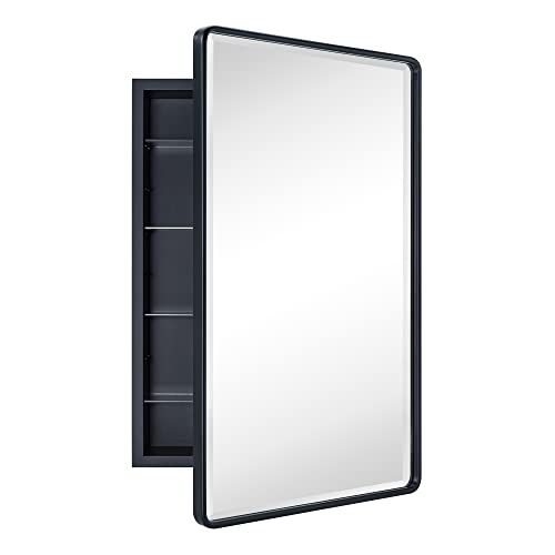 Image of TEHOME Farmhouse Black Recessed Rectangle Bathroom Medicine Cabinet 20x30