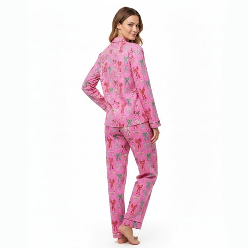 Image of Huar Women Pajama Set, 4 pcs Button Down Vacation Beach Cotton Set, Lounge wear PJ Set For Birthday