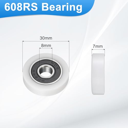 Poleas de rodamiento tensor 8x30x7mm blancas con rodillo de nylon 608RS para muebles 2