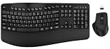 Wireless Keyboard and Mouse Combo, EDJO 2.4G Full-Sized Wave Keys Ergonomic Keyboard and Wireless Optical Mouse, Energy-Saving Wireless Mouse Keyboard for Computer, Mac, Laptop, PC, Windows(Black)