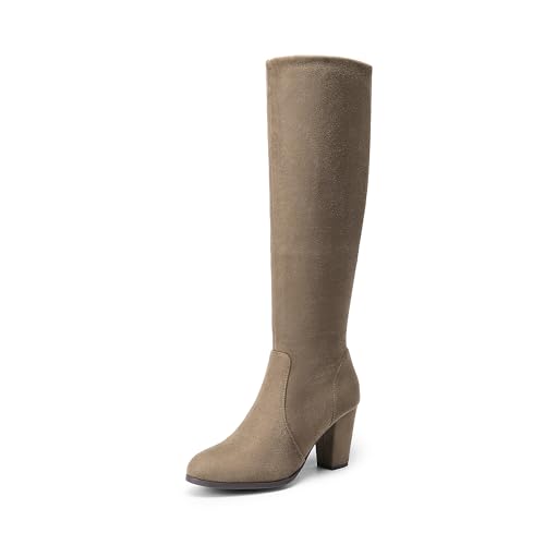DREAM PAIRS Women's Chunky Heel Knee High Boots 8.5 Khaki
