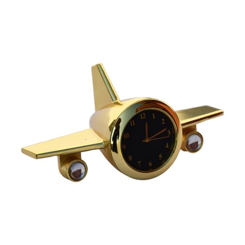 Image of Saugat Traders Airplane Table Clock Showpiece - Analog Aeroplane Clock for Office Desk, Study Table - Corporate Gift for Client, Employees, Men, Boys (Golden), Stainless Steel, 10x5 Cm