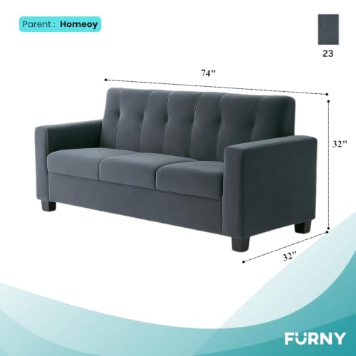 Image of FURNY Asano 3 Seater Fabric Sofa Set (Dark Grey) | Durable Comfort | Modern Design | Ideal for Living Room