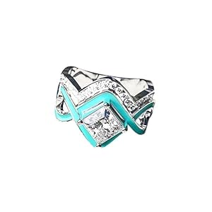2 PCS Ring Set Natural Turquoise Diamond Rings Western Jewelry Turquoise Silver Color Rings for Women Bohemian Joint Knuckle Rings Finger Ring Two-in-One Halo Ring Turquoise Jewelry Sparkling Natural Gemstone Square-Size 8
