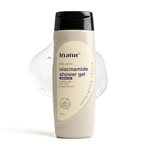 Image of inatur Niacinamide Shower Gel with Zinc PCA & Hyaluronic Acid | Intense Hydration & Skin Rejuvenation | Anti-Acne Formula for Body Acne | Sulfate-Free & Nourishing | For All Skin Types | 400ml