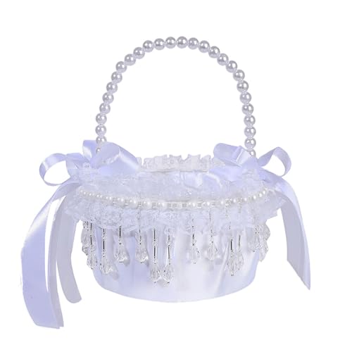 Handmade Pearls Embellished Party Centerpiece Basket with Tassels Flower Basket