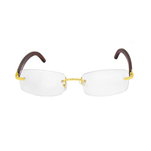 Image of TZ Promise For Men's Gold Color Wood Effect Metal Frames Vintage Style Retro Eye Clear Lens Glasses