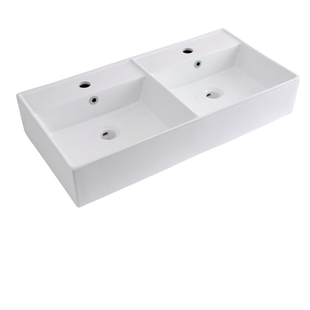 Milano Pebble Overflow Dalton Countertop Wall Hung Double Bathroom Basin Sink Rings - 820 X 420Mm