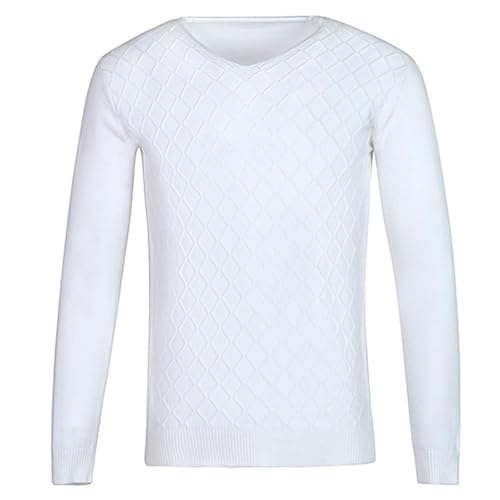 Men's Solid Color Soft V Neck Sweater Pullover Pure Ribbed Knit Texture Regular Fit Long Sleeve Knitting Sweaters